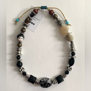 Handcrafted Black & Ivory Beaded Statement Necklace